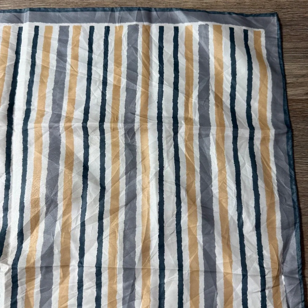 Vera Neumann Striped Silk Scarf Square Vintage | Yellow White Gray | 26
